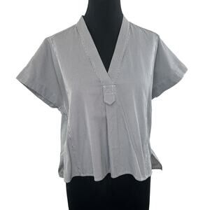b+ab Blue White Seersucker Short Dolman Sleeve Boxy V-Neck Popover Top Blouse XS